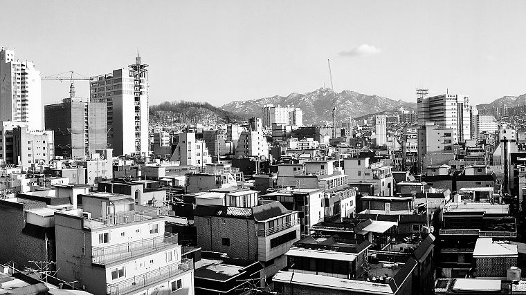 Korea, Asia, monochrome, Seoul, South Korea - desktop wallpaper