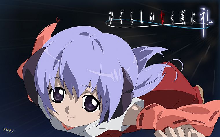 Higurashi no Naku Koro ni, horns, purple hair, Miko, Japanese clothes, detached sleeves, Furude Hanyuu - desktop wallpaper