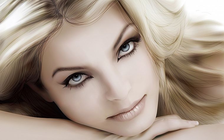 blondes, women, eyes, Yvonne Catterfeld, artwork, pale skin - desktop wallpaper