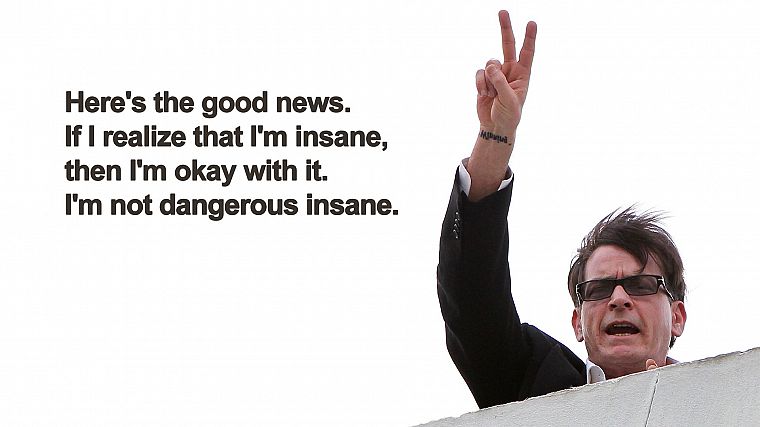 quotes, peace, funny, insane, Charlie Sheen, Two and a Half Men, V sign - desktop wallpaper