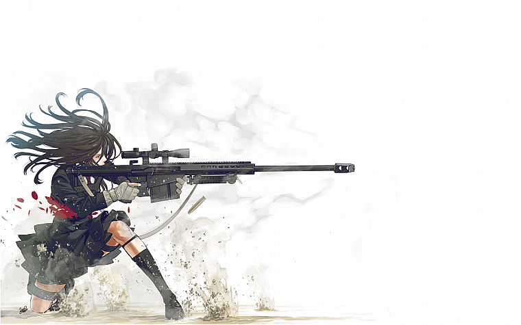 school uniforms, sniper rifles, Barret M82A1, simple background, Kozaki Yusuke, original characters - desktop wallpaper