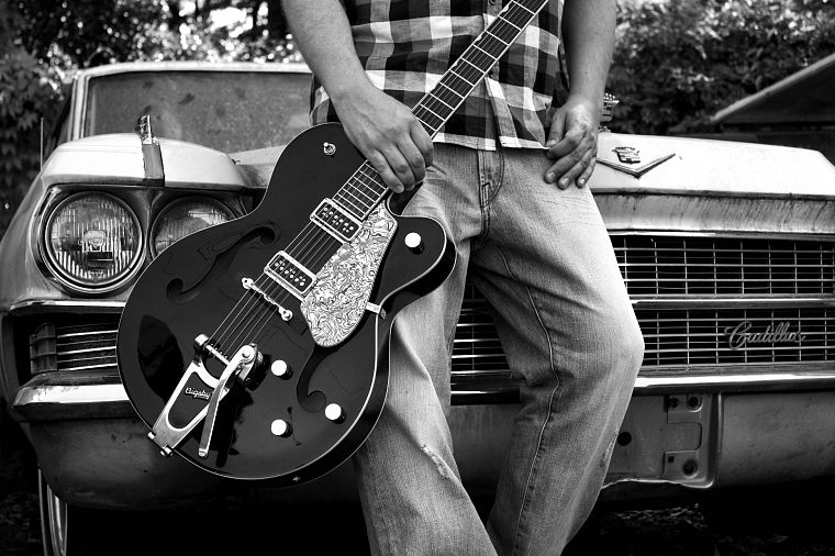 Gibson Les Paul, grayscale, monochrome - desktop wallpaper