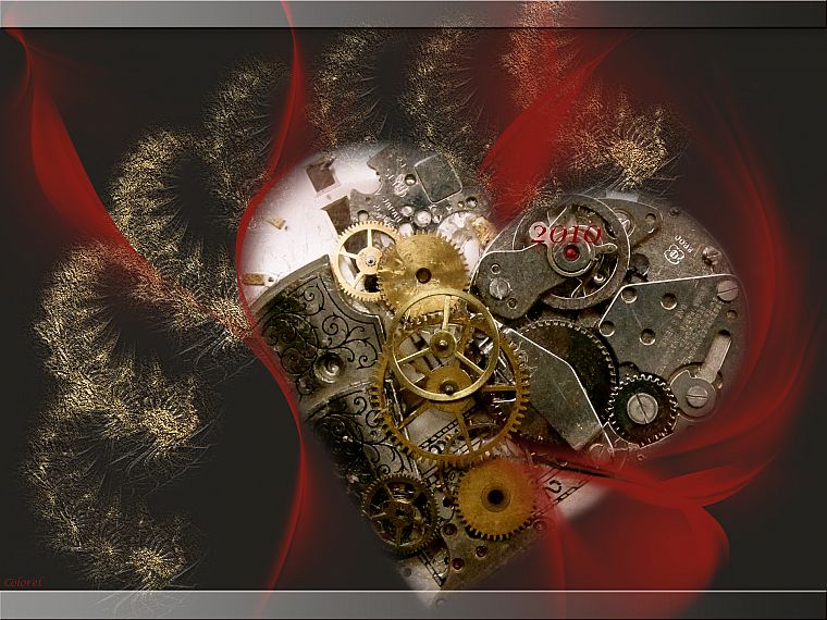 gears, clockwork, hearts - desktop wallpaper