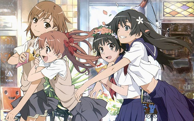 school uniforms, Misaka Mikoto, Toaru Kagaku no Railgun, Uiharu Kazari, Shirai Kuroko, Saten Ruiko - desktop wallpaper