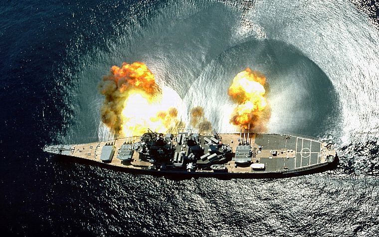 army, explosions, ships, USS Iowa, BB-62, sea - desktop wallpaper