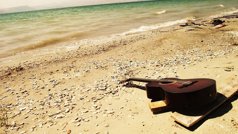 landscapes, sand, guitars, beaches - desktop wallpaper