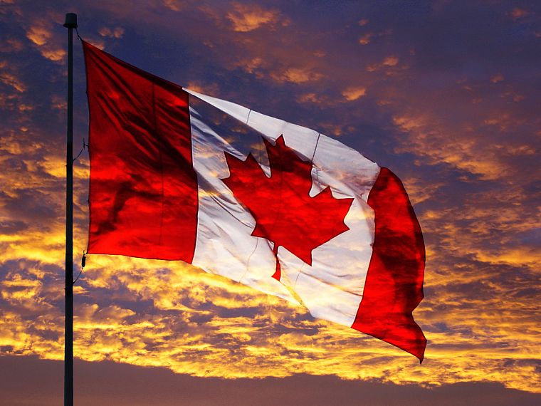 sunset, clouds, Canada, flags, Canadian flag, nationalism - desktop wallpaper