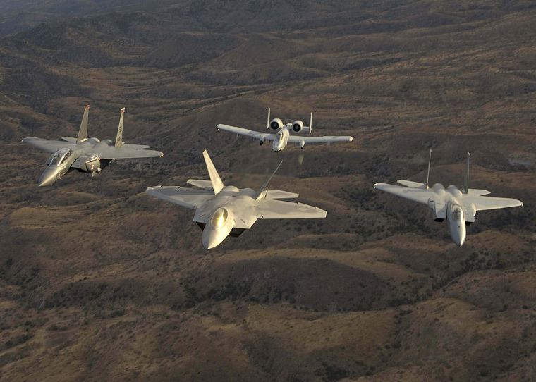 aircraft, military, F-22 Raptor, F-15 Eagle, A-10 Thunderbolt II - desktop wallpaper