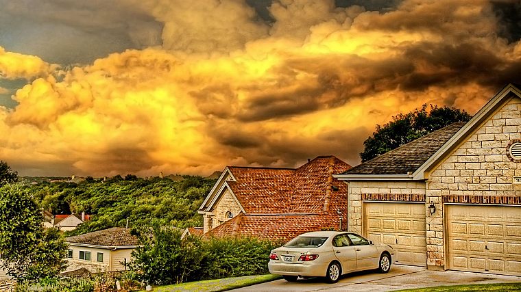 clouds, cityscapes, cars, Lexus, HDR photography, house, suburbs - desktop wallpaper