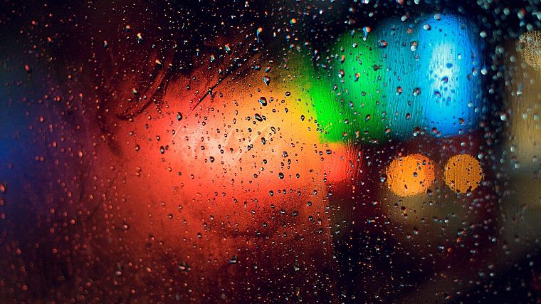 lights, rain, glass, bokeh, rain on glass - desktop wallpaper