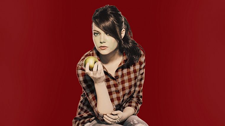 women, actress, Emma Stone, red background - desktop wallpaper
