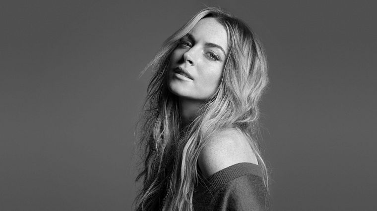 women, actress, celebrity, Lindsay Lohan, monochrome - desktop wallpaper