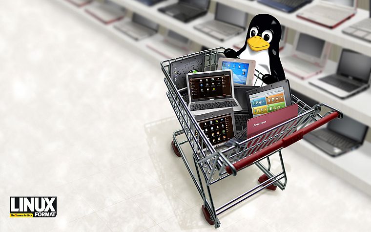 Linux, tux, penguins, laptops - desktop wallpaper