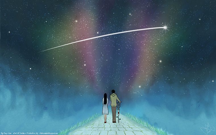 stars, couple, roads, Kimi ni Todoke, shooting star, Kuronuma Sawako, Kazehaya Shota - desktop wallpaper