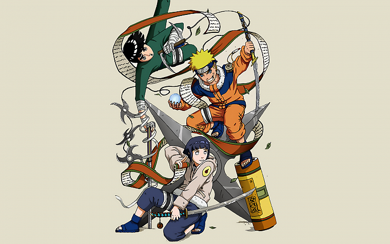 Naruto: Shippuden, Hyuuga Hinata, Rock Lee, Uzumaki Naruto, simple background - desktop wallpaper