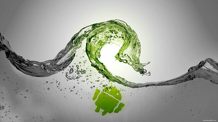 green, water, waves, Android, grey - desktop wallpaper
