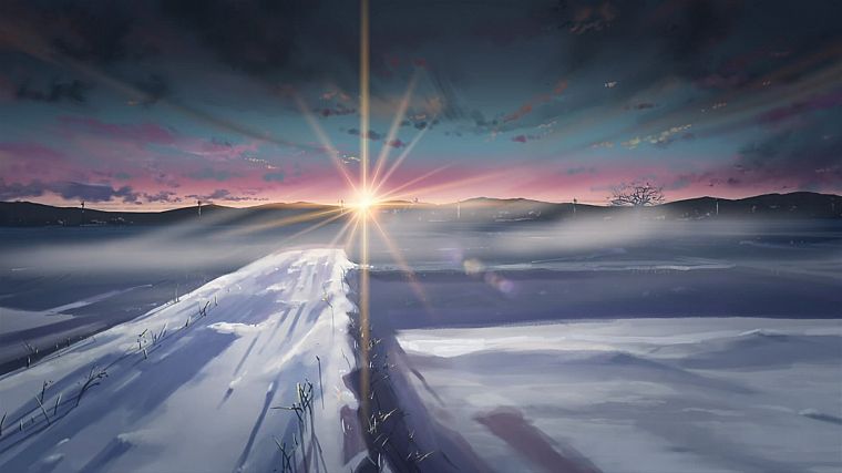 winter, snow, Makoto Shinkai, sunlight, 5 Centimeters Per Second - desktop wallpaper