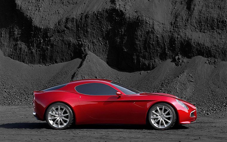 red, cars, Alfa Romeo, vehicles, Alfa Romeo 8C, Alfa Romeo 8C Competizione, side view - desktop wallpaper