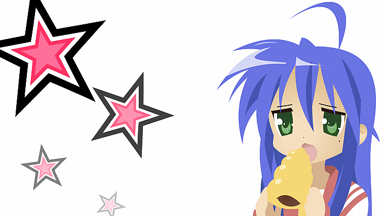 Lucky Star, blue hair, green eyes, simple background, Izumi Konata - desktop wallpaper