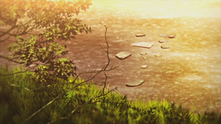 water, sunset, nature, trees, ponds, illustrations, sunlight, anime, Nichijou - desktop wallpaper