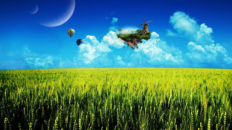 planets, Moon, grass, fields - desktop wallpaper