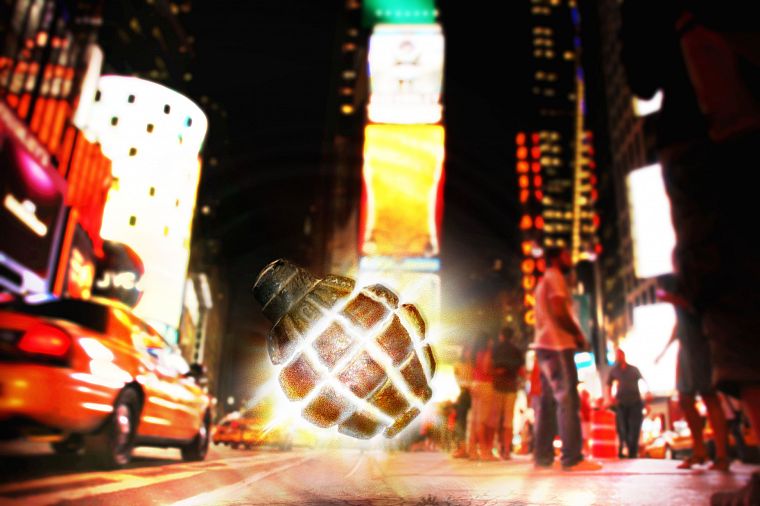 Times Square, grenades, photo manipulation - desktop wallpaper