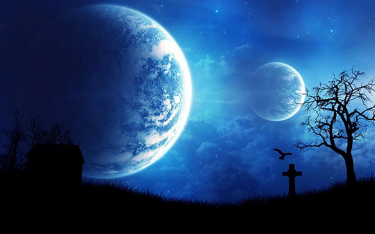 outer space, planets, graves - desktop wallpaper