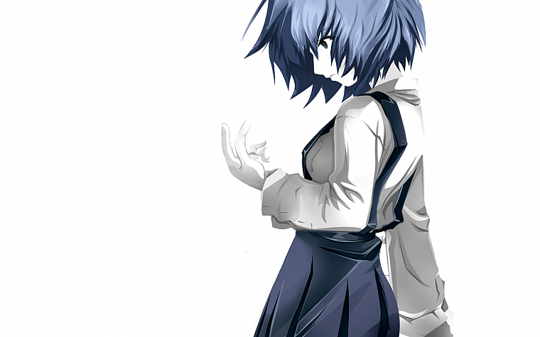 school uniforms, Ayanami Rei, Neon Genesis Evangelion, simple background - desktop wallpaper