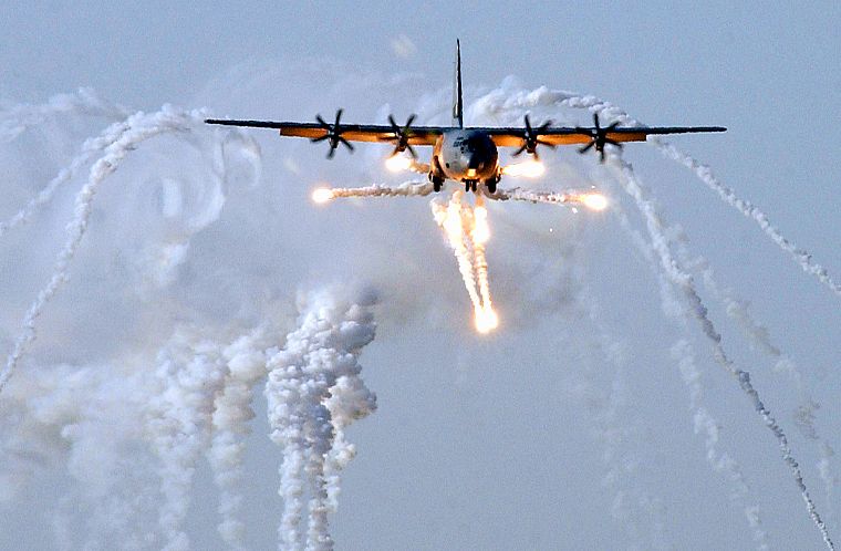 aircraft, military, smoke, AC-130 Spooky/Spectre, planes, flares - desktop wallpaper