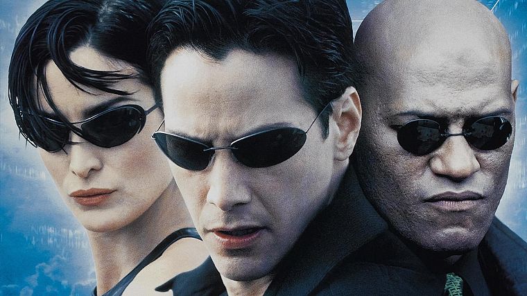 movies, glasses, Neo, Matrix, Trinity, Keanu Reeves, Morpheus, Carrie-Anne Moss, Laurence Fishburne - desktop wallpaper