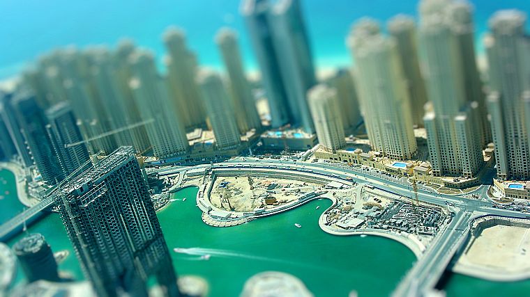 Dubai, skyscrapers, tilt-shift, out of focus, building site - desktop wallpaper
