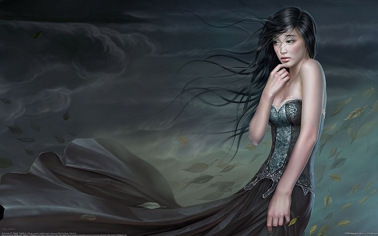 women, dress, artwork, realistic, Yuehui Tang - desktop wallpaper