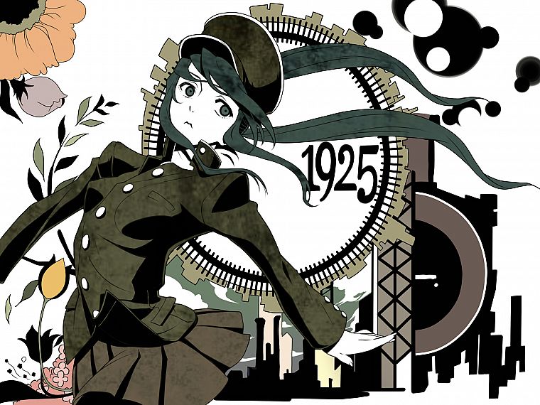uniforms, Vocaloid, military, Hatsune Miku, skirts, jackets, green eyes, green hair, twintails - desktop wallpaper