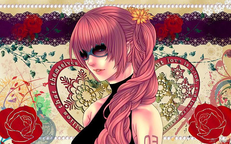cartoons, Vocaloid, flowers, glasses, Megurine Luka, shade, roses - desktop wallpaper