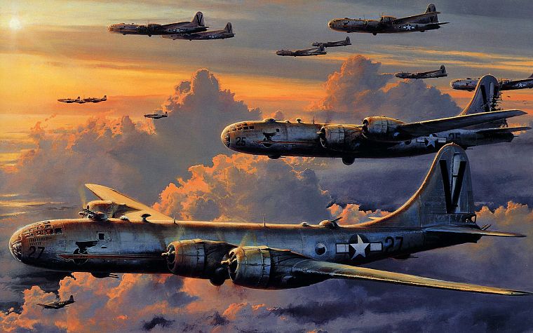paintings, aircraft, military, bomber, artwork, B-29 Superfortress - desktop wallpaper