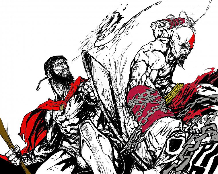 300 (movie), Kratos, God of War, arthur, artwork - desktop wallpaper