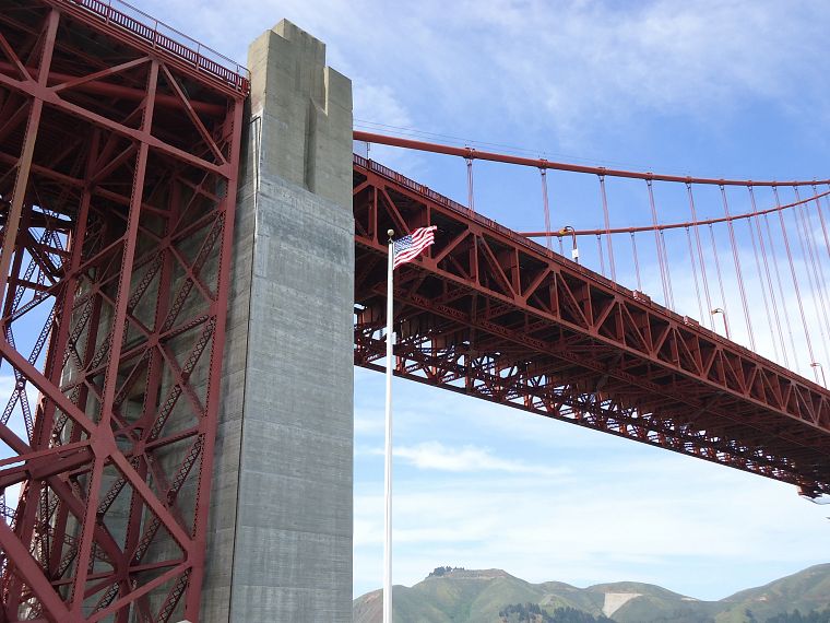 Golden Gate Bridge, San Francisco, American Flag - desktop wallpaper
