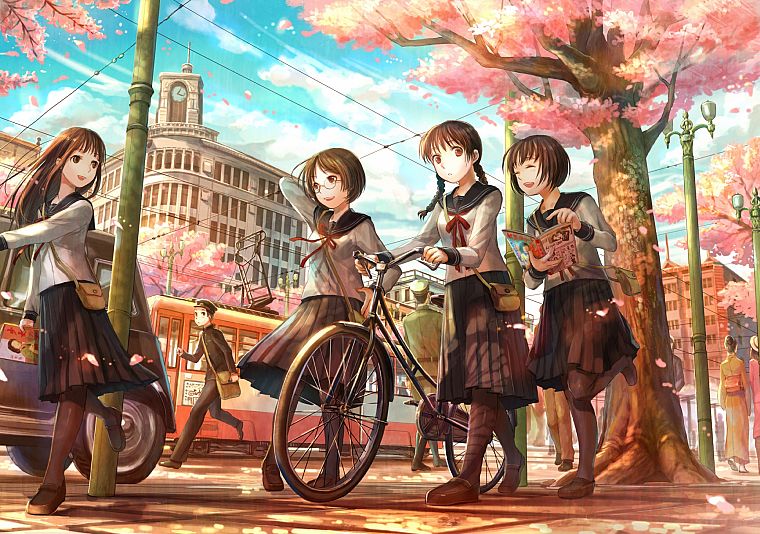 school uniforms, Fuji Choko, anime girls, sailor uniforms - desktop wallpaper