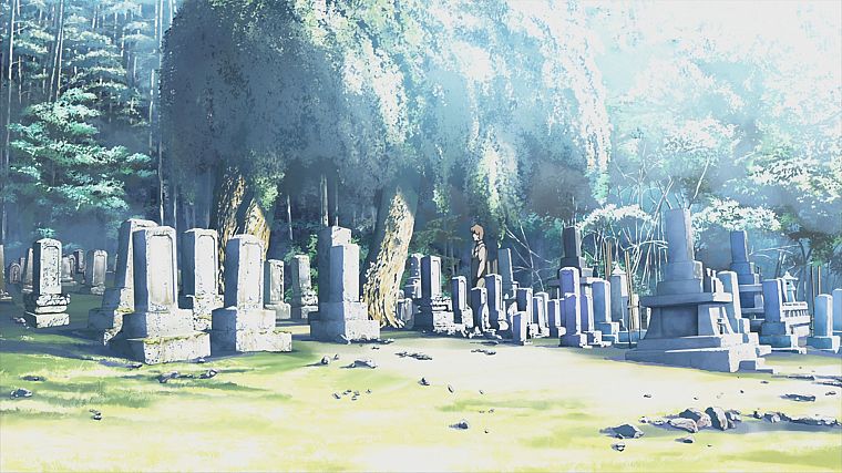 trees, Makoto Shinkai, scenic, The Place Promised in Our Early Days, cemetery - desktop wallpaper