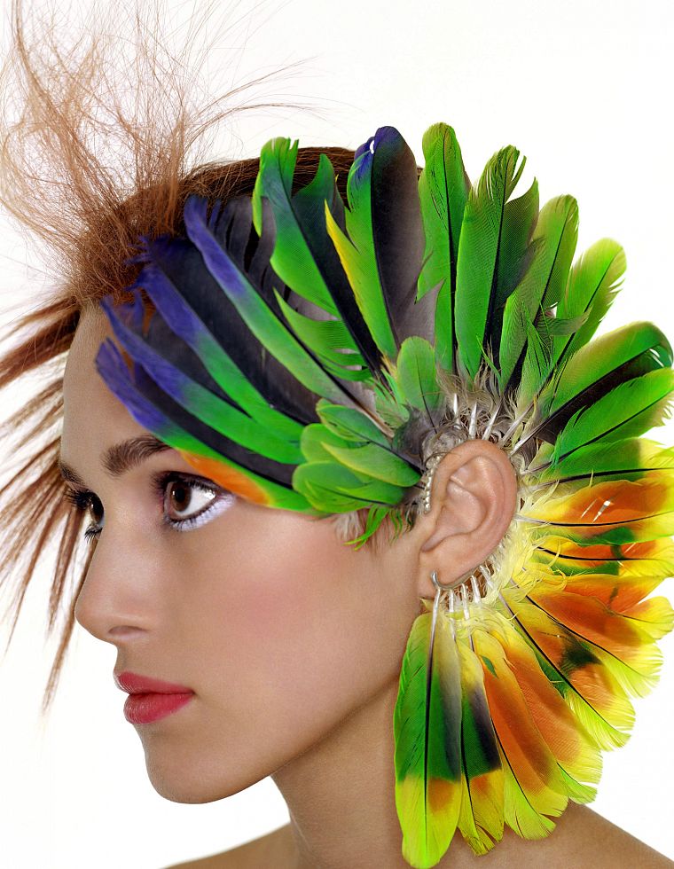 multicolor, Keira Knightley, feathers - desktop wallpaper