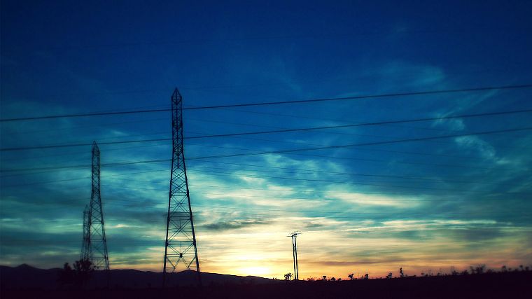 sunset, power lines, countryside, pylon - desktop wallpaper