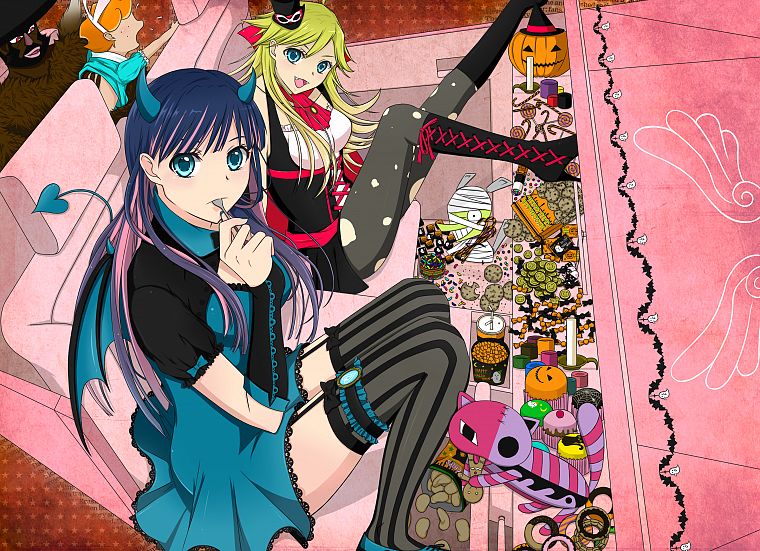 Panty and Stocking with Garterbelt, anime girls, Anarchy Panty, Anarchy Stocking, striped legwear - desktop wallpaper