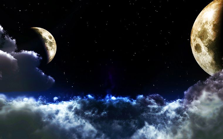 clouds, outer space, stars, Moon - desktop wallpaper