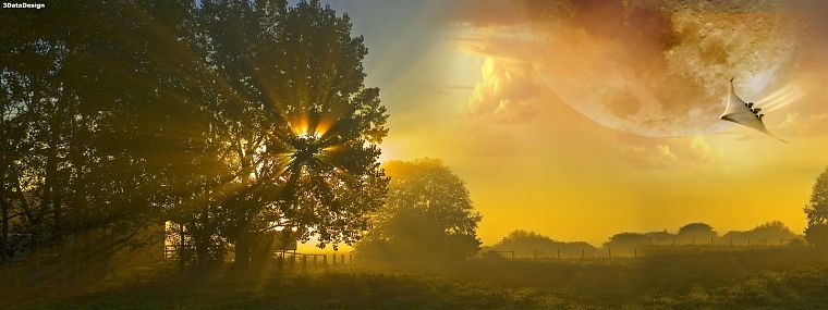 clouds, nature, Sun, trees, sunlight, multiscreen, sun flare - desktop wallpaper