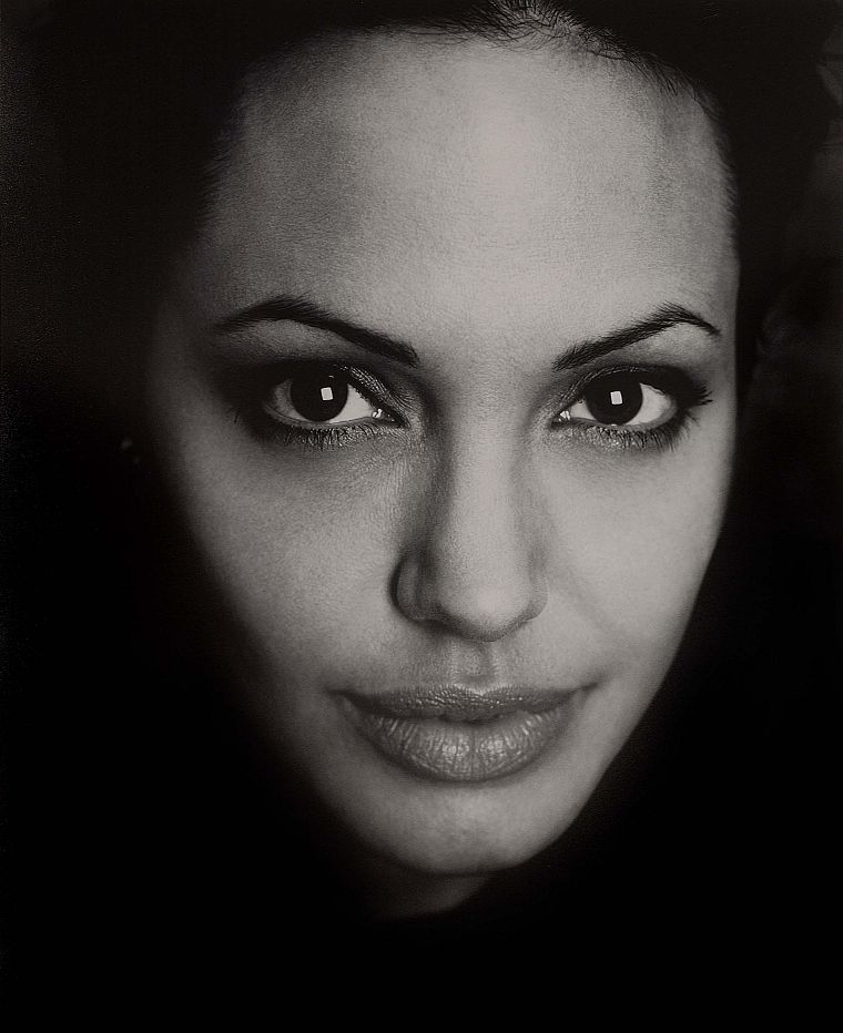 Angelina Jolie, monochrome, faces, greyscale - desktop wallpaper