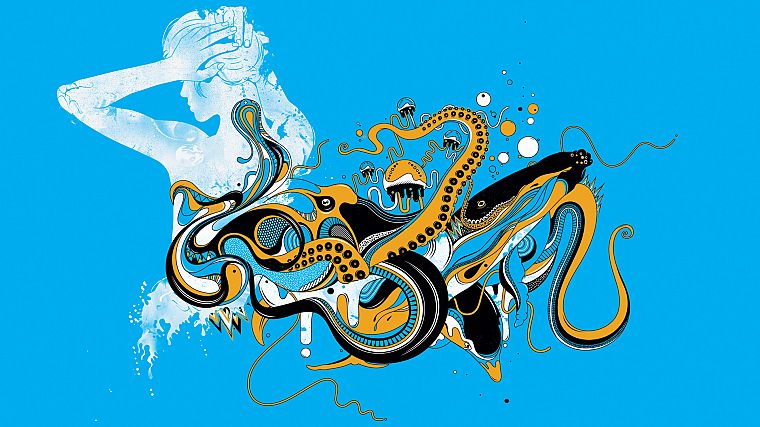 octopuses, jellyfish, whales - desktop wallpaper