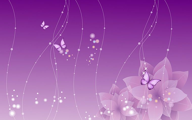 abstract, nature, flowers, purple, butterflies - desktop wallpaper