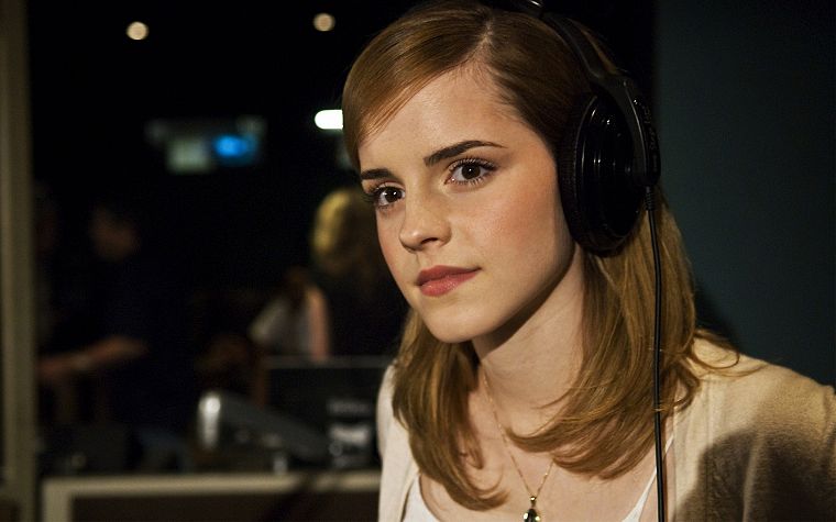 headphones, women, Emma Watson, actress - desktop wallpaper