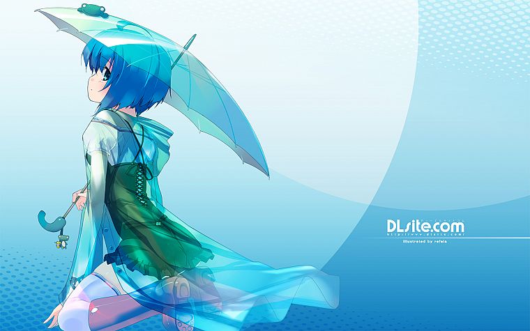 blue, blue hair, umbrellas, Dlsite, Elle Sweet - desktop wallpaper