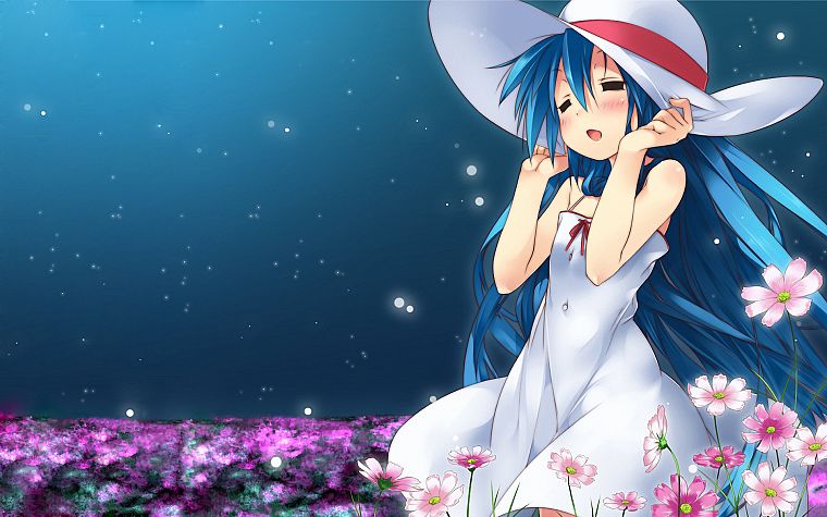 night, Lucky Star, hats, skies, Izumi Kanata - desktop wallpaper